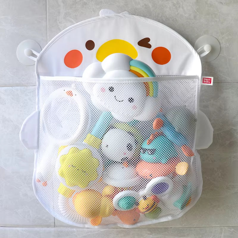 New Cartoon Duck Baby Bathroom Mesh Bag Sucker Design for Bath Toys Kids Animal Shapes Cloth Sand Toys Storage Net Bag