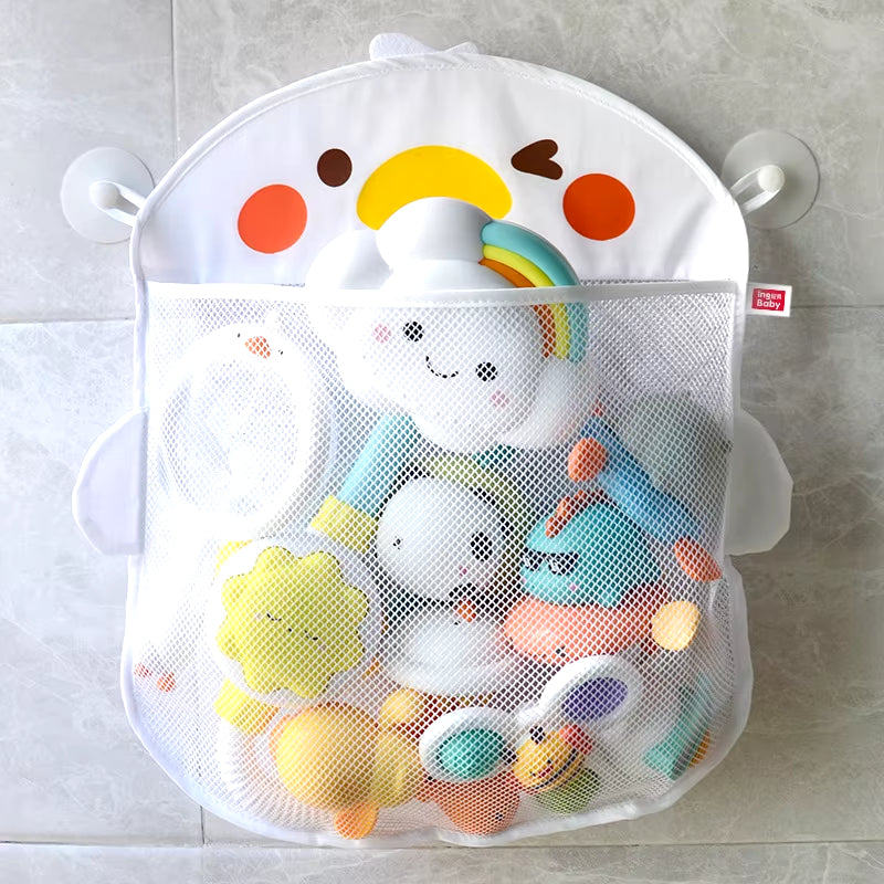 New Cartoon Duck Baby Bathroom Mesh Bag Sucker Design for Bath Toys Kids Animal Shapes Cloth Sand Toys Storage Net Bag